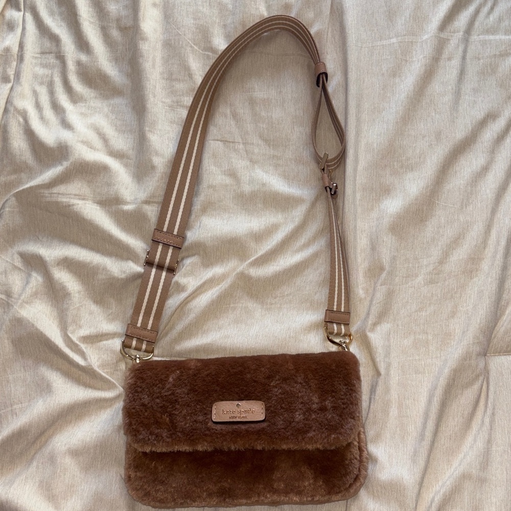 Kate Spade Plush Fur Shoulder Bag with Tan Straps